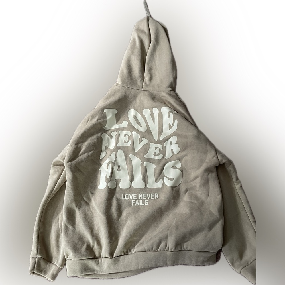 love never fails hoodie shein small beige